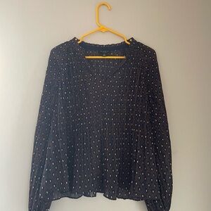Current Air Navy Blue Blouse with White Dots w/ V Neck
